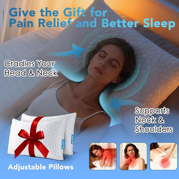 Memory Foam Cooling Bed Pillow - Standard - 2 Pack