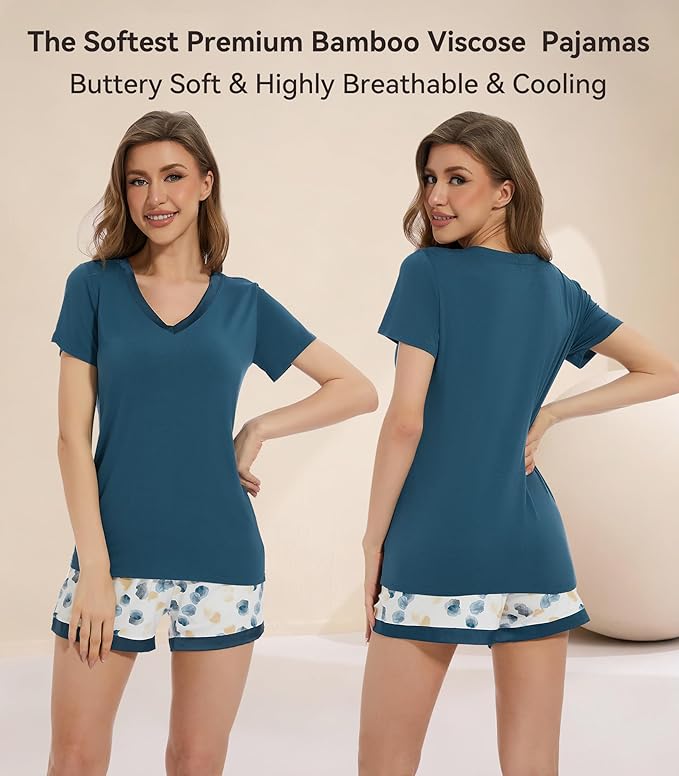 Women's Bamboo Cooling Pajama Set - Short Sleeve - 2 Piece
