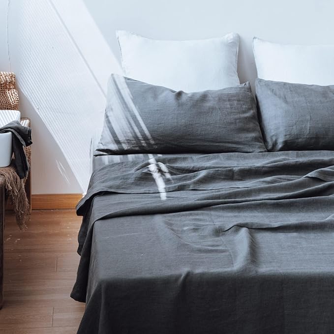 Linen Bed Sheet Set - King - 4 Piece