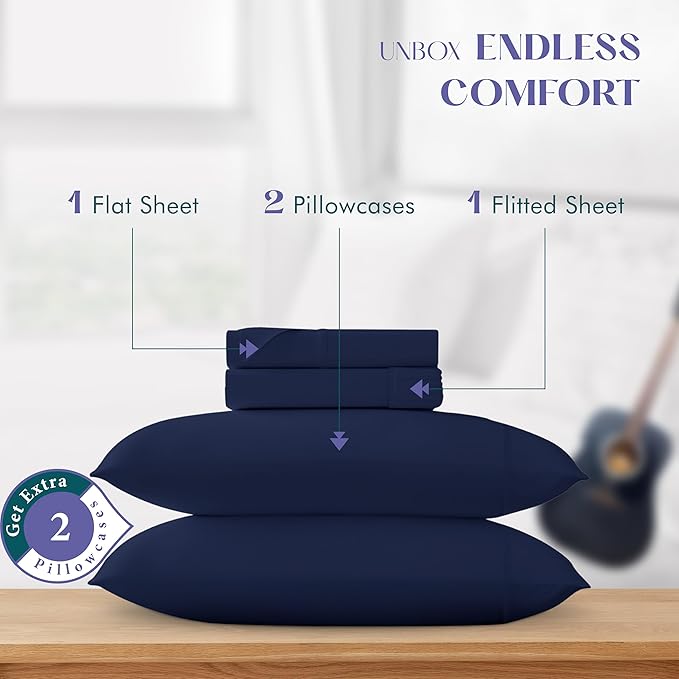 Linen Cooling Bed Sheet Set - Queen - 17 in Deep Pocket - 4 Piece