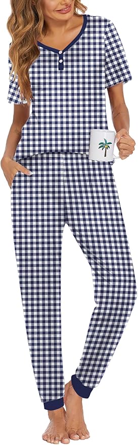 Women's Pants Pajama Set - Short Sleeve - 2 Piece