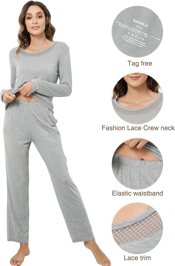 Women's Bamboo Pants Pajama Set - Long Sleeve