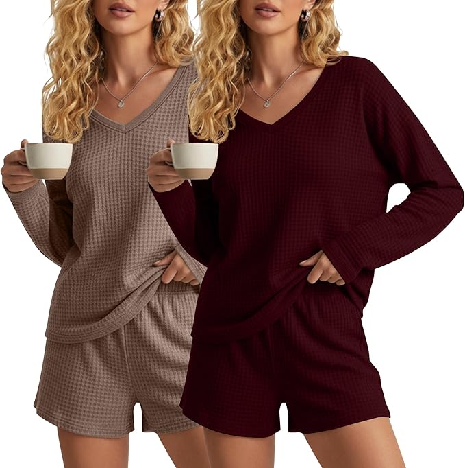 Women's Shorts Pajama Set - Long Sleeve - 2 Pack - 2 Piece