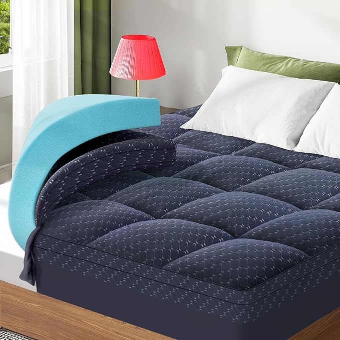 Memory Foam Cooling Mattress Topper - Queen - 21 in Deep Pocket