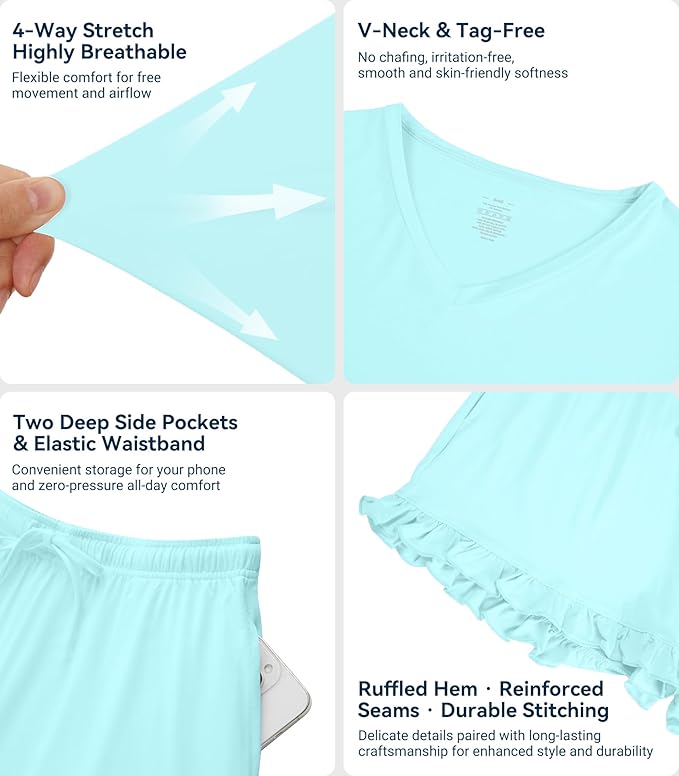 Bamboo Cooling Shorts Pajama Set - Short Sleeve - 2 Piece