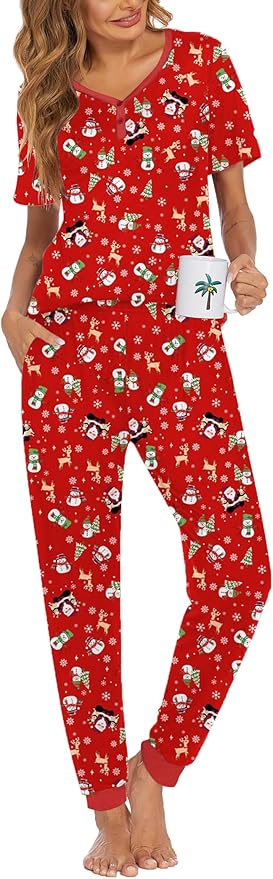 Women's Pants Pajama Set - Short Sleeve - 2 Piece