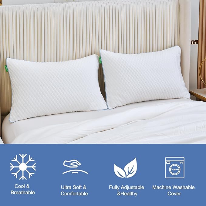 Memory Foam Cooling Bed Pillow - King - 2 Pack