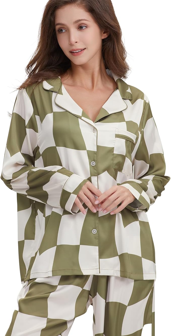 Satin Pajama Set - Long Sleeve - 2 Piece