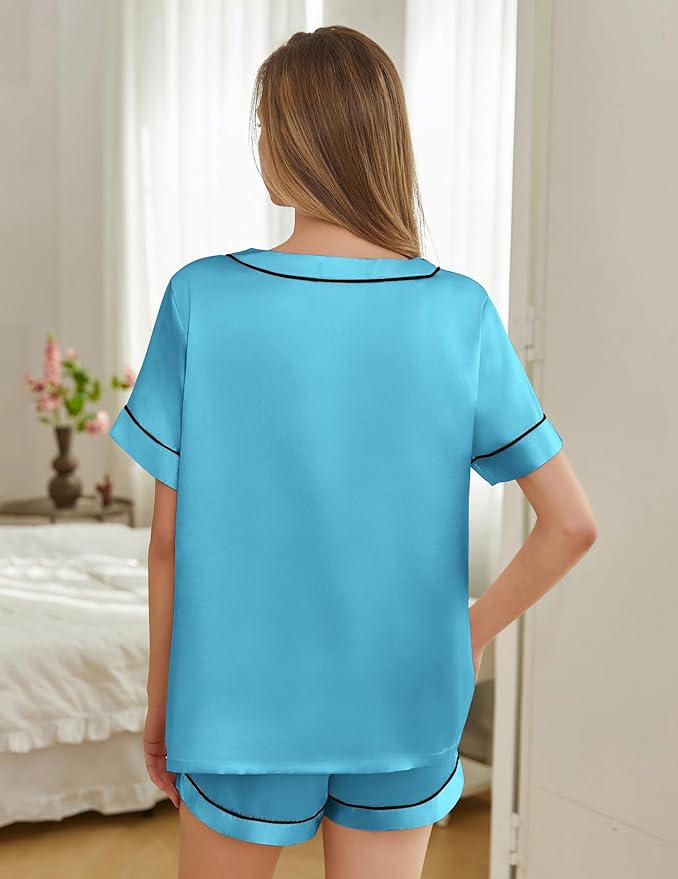 Women's Satin Pajama Set - Short Sleeve - 2 Piece
