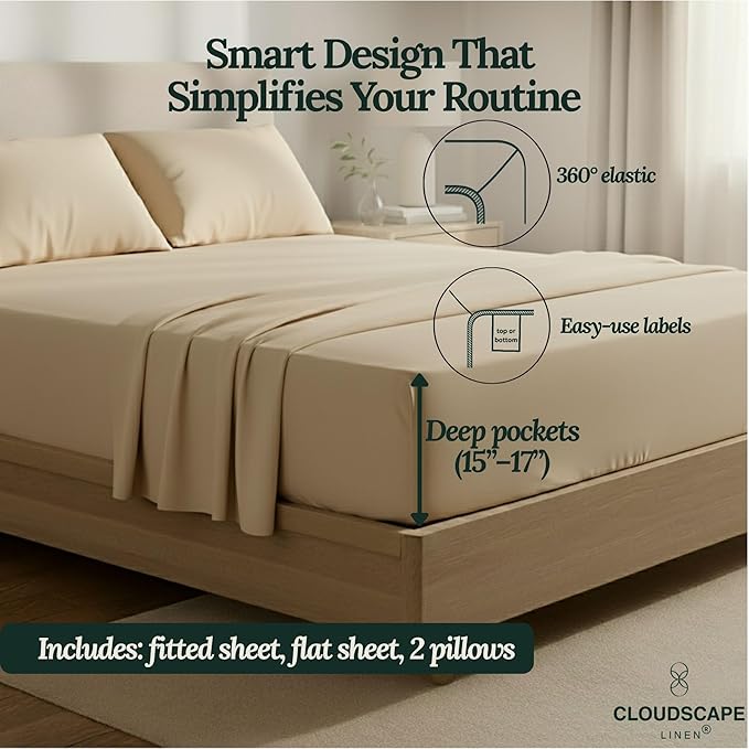 Linen Bed Sheet Set - California King - 4 Piece