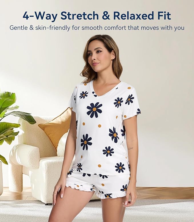 Bamboo Cooling Shorts Pajama Set - Short Sleeve - 2 Piece