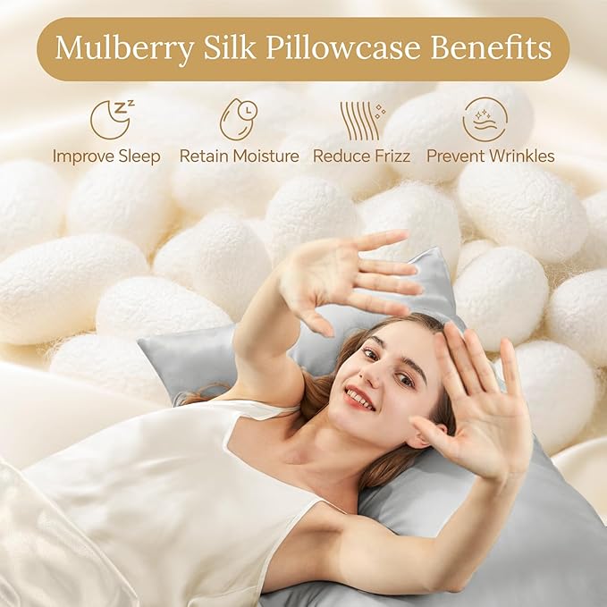 Mulberry Silk Cooling Pillowcase Set - Standard - 20 x 26 in - 2 Pack
