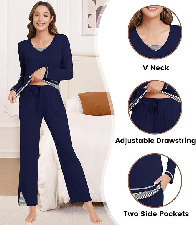 Women's Bamboo Pants Pajama Set - Long Sleeve - 2 Piece