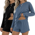 Women's Shorts Pajama Set - Long Sleeve - 2 Pack - 2 Piece