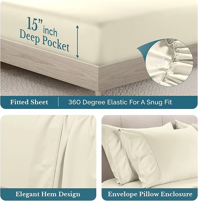 100% Cotton Bed Sheet Set - Split King - 7 Piece