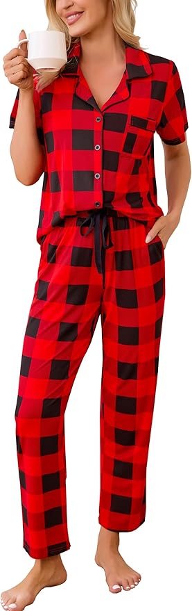 Women's Pants Pajama Set - Short Sleeve - 2 Piece
