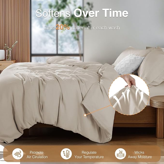 Linen Duvet Cover Set - Queen - 3 Piece