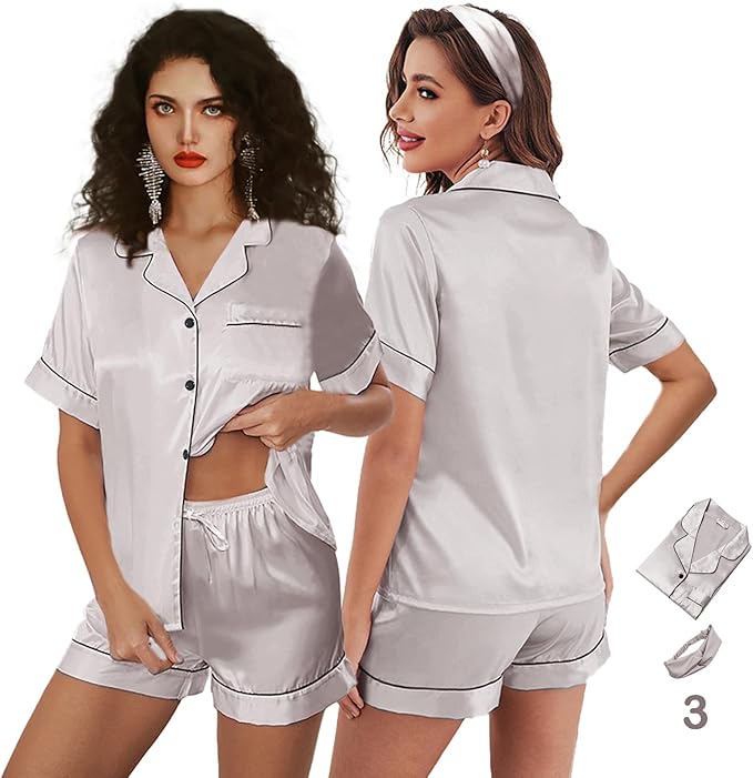 Satin Shorts Pajama Set - 3 Piece