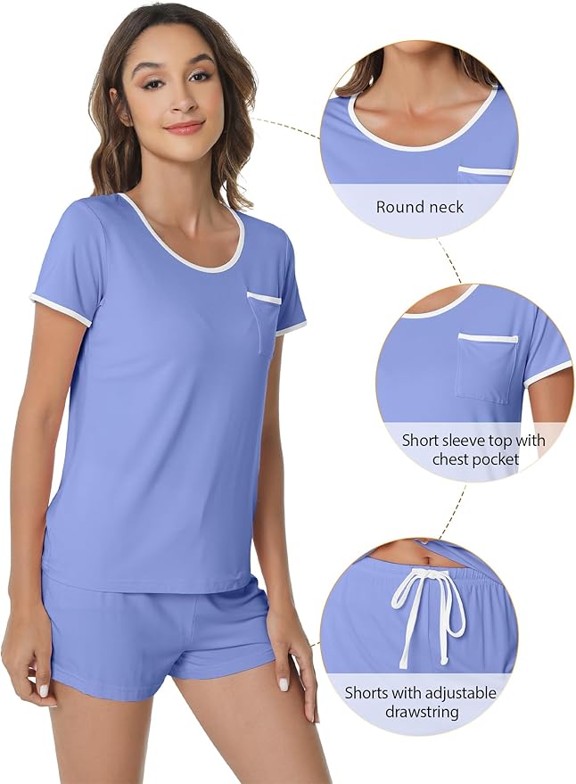 Women's Bamboo Cooling Pajama Set - Short Sleeve - 2 Piece