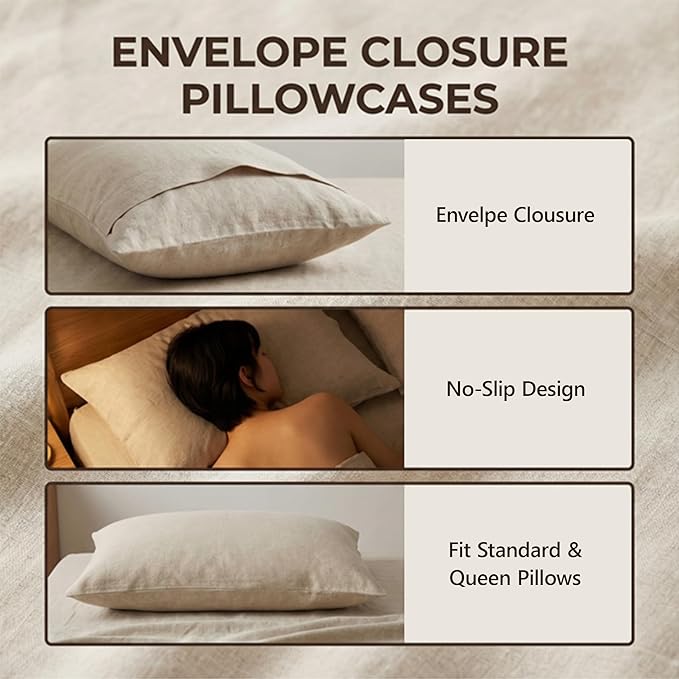 Linen Bed Sheet Set - Queen - 4 Piece
