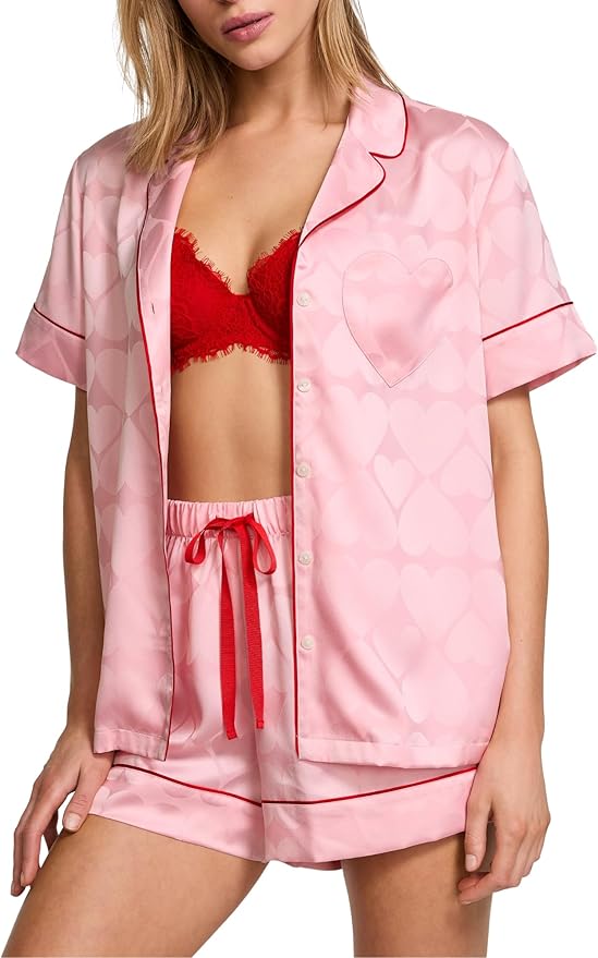 Women's Satin Shorts Pajama Set - Short Sleeve - 2 Piece
