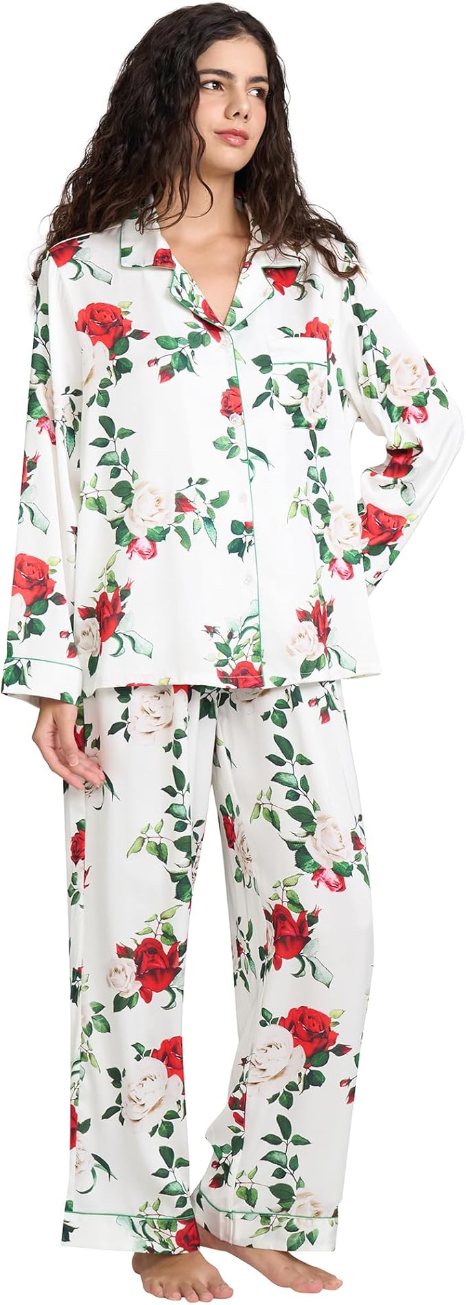 Satin Pajama Set - Long Sleeve - 2 Piece
