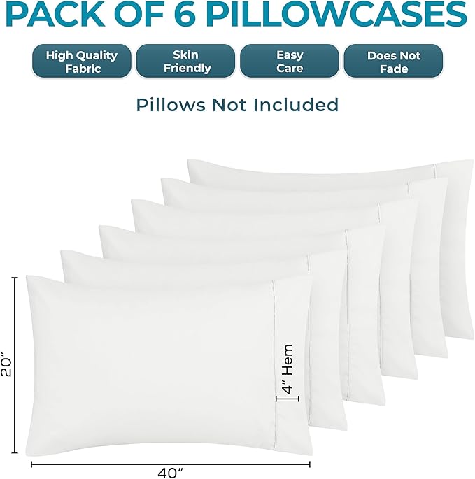 Microfiber Pillowcase Set - King - 20 x 40 in - 6 Pack