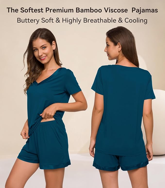 Women's Bamboo Cooling Pajama Set - Short Sleeve - 2 Piece