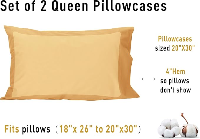 100% Cotton Pillowcase Set - Queen - 20 x 30 in - 2 Piece