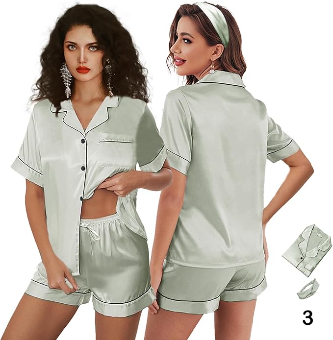 Satin Shorts Pajama Set - 3 Piece