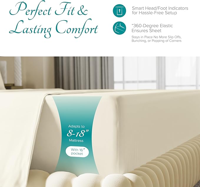 Linen Cooling Bed Sheet Set - Queen - 16 in Deep Pocket - 4 Piece
