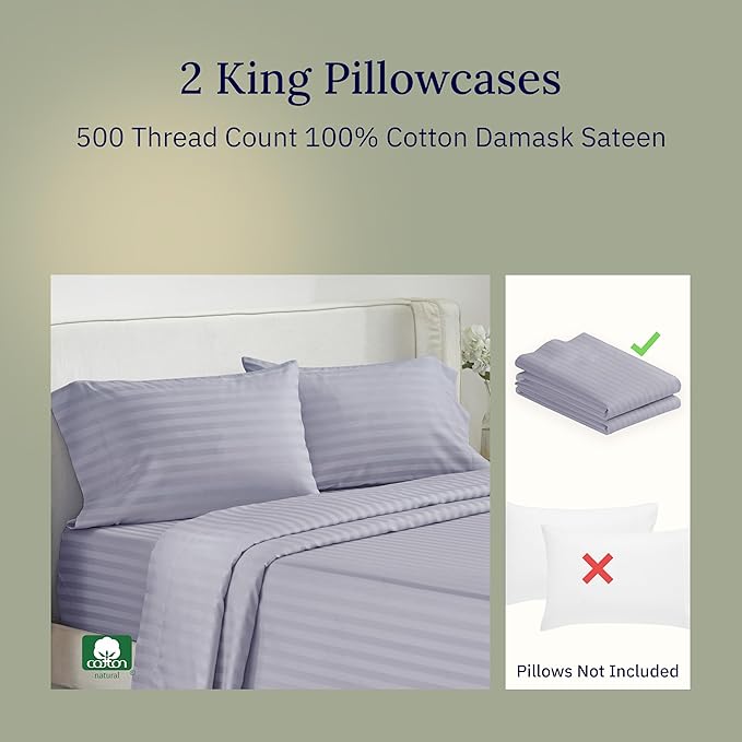 100% Cotton Pillowcase Set - King - 2 Piece