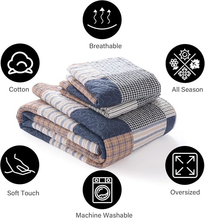 100% Cotton Quilt Set - Queen - 3 Piece