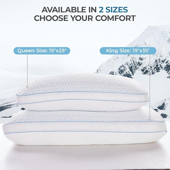 Memory Foam Cooling Bed Pillow - Queen - 2 Pack