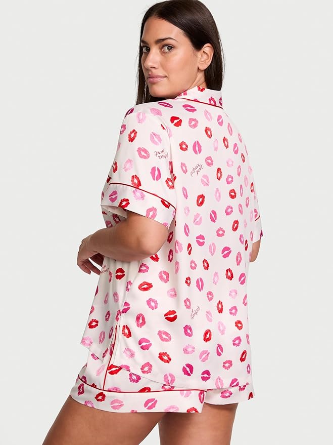 Women's Satin Shorts Pajama Set - Short Sleeve - 2 Piece