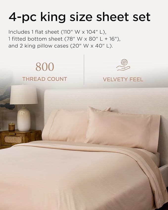 100% Cotton Bed Sheet Set - King - 16 in Deep Pocket - 4 Piece