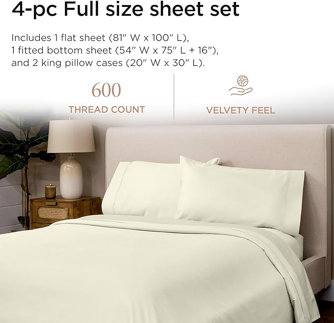 100% Cotton Cooling Bed Sheet Set - Full - 4 Piece