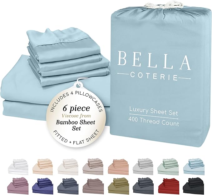 Bamboo Cooling Bed Sheet Set - King - 18 in Deep Pocket - 6 Piece