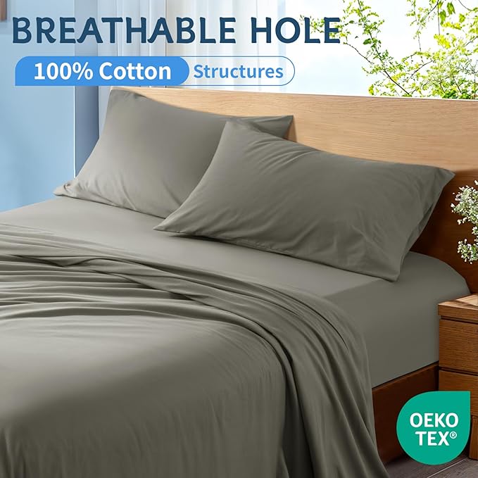 100% Cotton Cooling Bed Sheet Set - King - 4 Piece