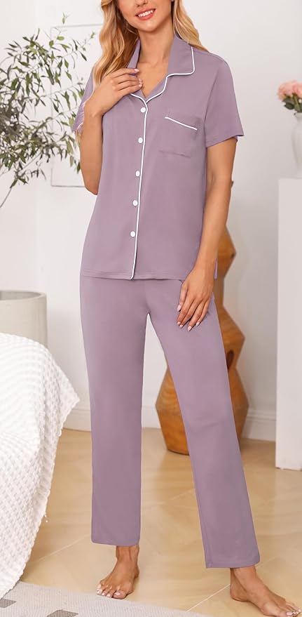 Women's Pants Pajama Set - Short Sleeve - 2 Piece