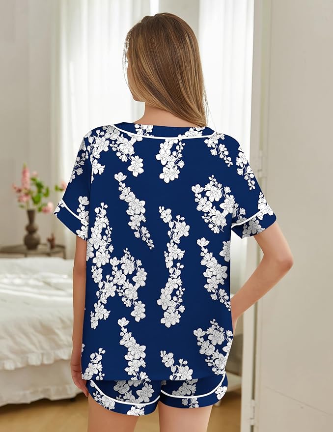 Women's Satin Pajama Set - Short Sleeve - 2 Piece