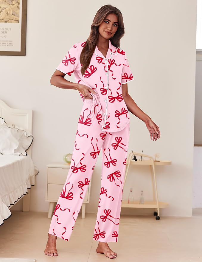 Women's Pants Pajama Set - Short Sleeve - 2 Piece