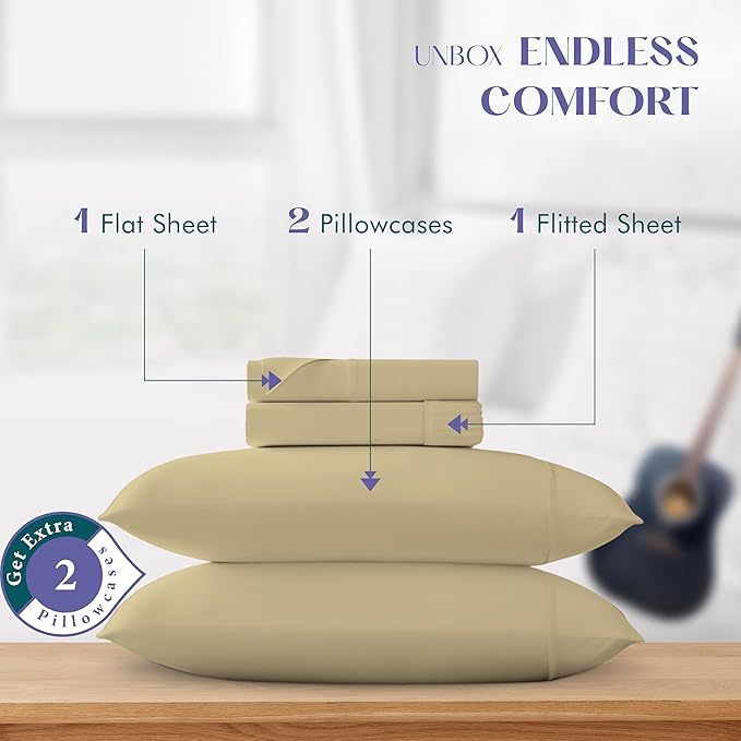 Linen Cooling Bed Sheet Set - Queen - 17 in Deep Pocket - 4 Piece
