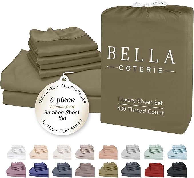Bamboo Cooling Bed Sheet Set - King - 18 in Deep Pocket - 6 Piece