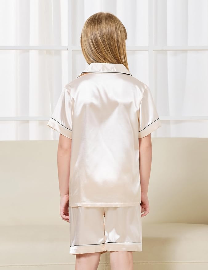 Satin Pajama Set - Short Sleeve - 2 Piece