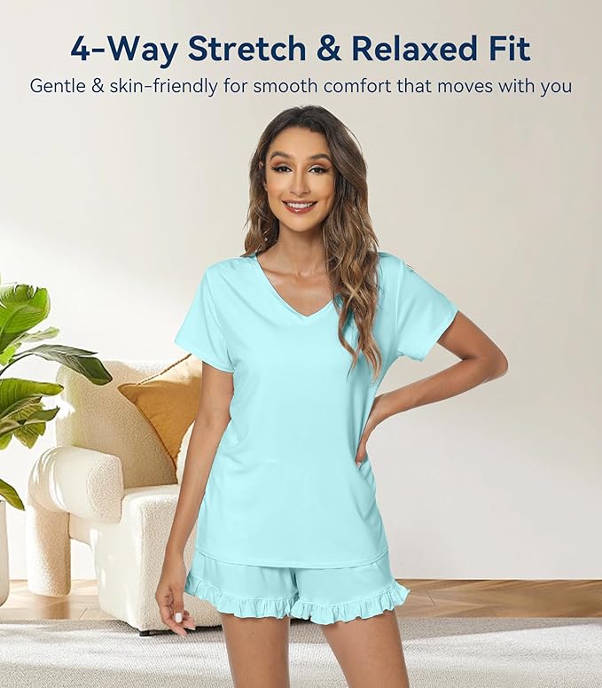 Bamboo Cooling Shorts Pajama Set - Short Sleeve - 2 Piece