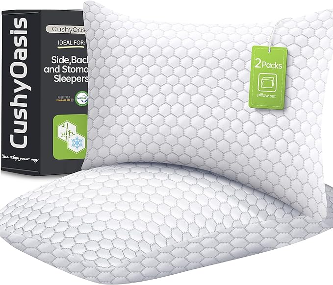 Memory Foam Cooling Bed Pillow - Queen - 2 Piece