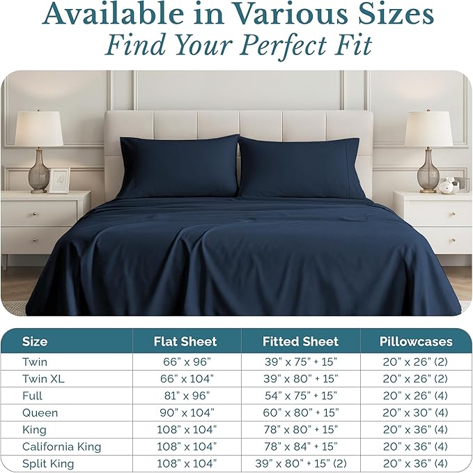 100% Cotton Bed Sheet Set - Twin - 15 in Deep Pocket - 4 Piece