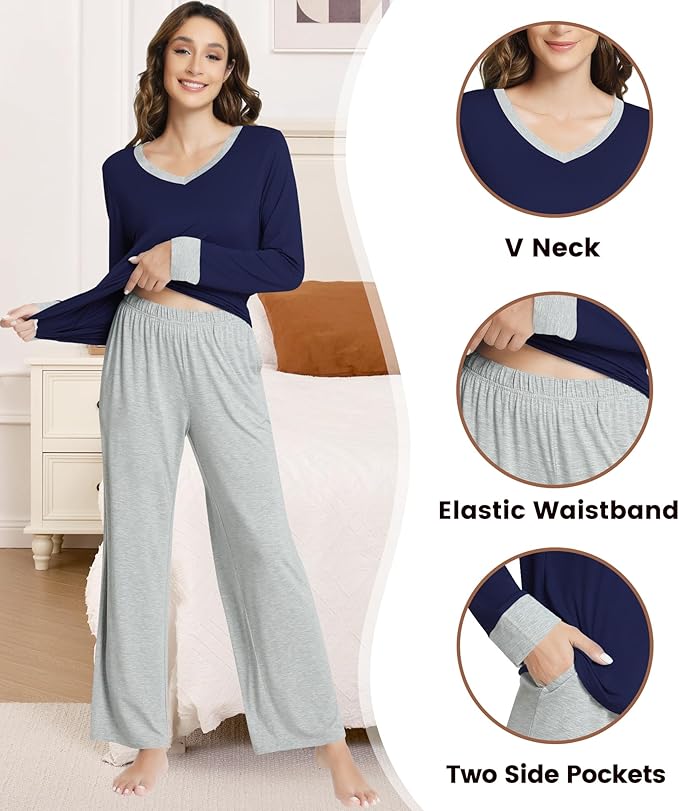 Women's Bamboo Pants Pajama Set - Long Sleeve - 2 Piece