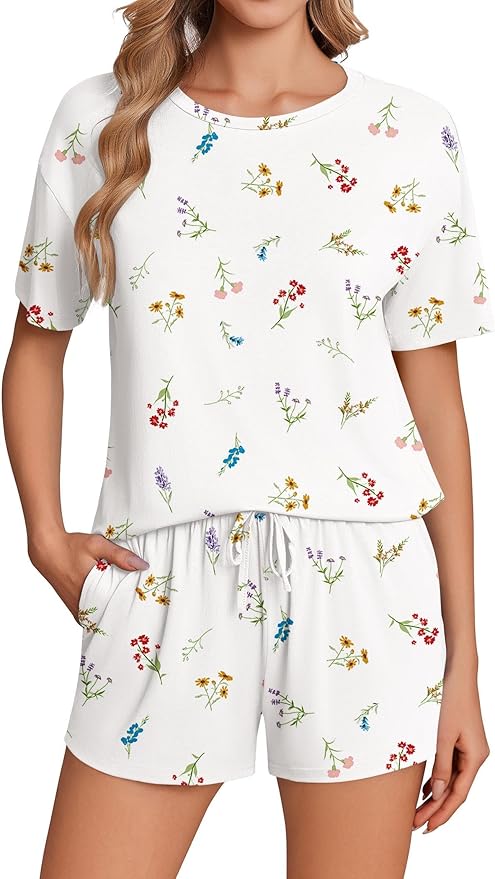 Women's Bamboo Shorts Pajama Set - Short Sleeve - 2 Piece